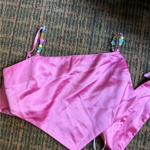 Pink Satin Camisole with Beaded Straps
